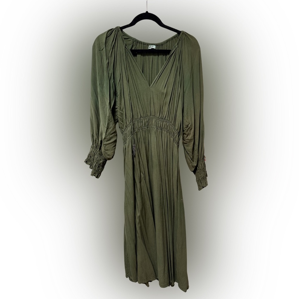 Khush Whimsygoth Coquette Peasant Garden Fairy Deep Green Tiered Maxi Dress